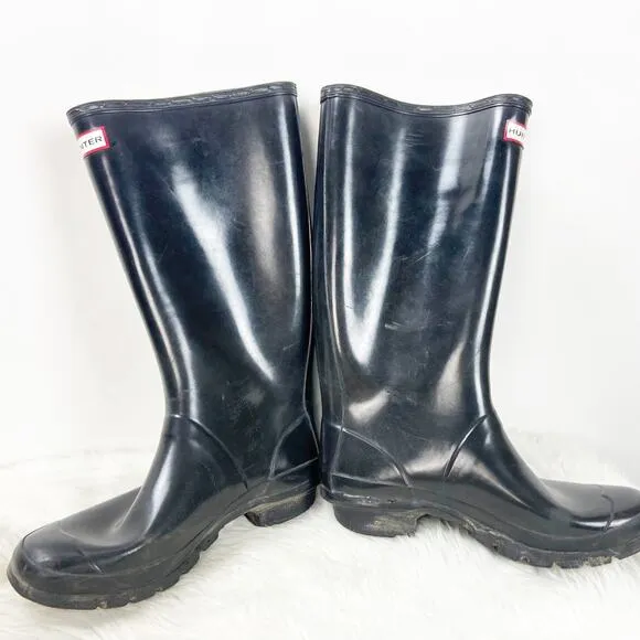 Hunter 8 M Womens Black Huntress Gloss Tall Rubber Rain Boots