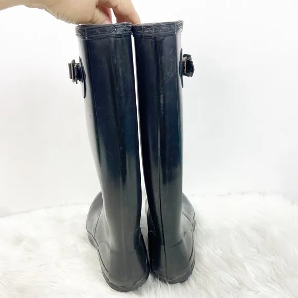 Hunter 8 M Womens Black Huntress Gloss Tall Rubber Rain Boots