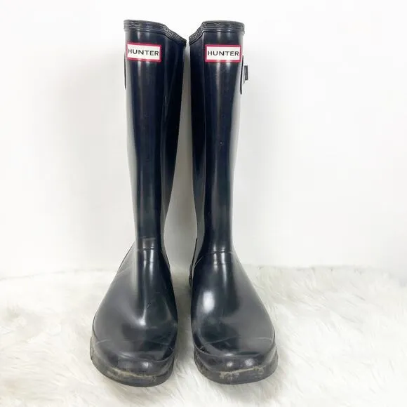 Hunter 8 M Womens Black Huntress Gloss Tall Rubber Rain Boots
