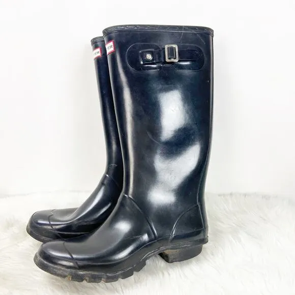 Hunter 8 M Womens Black Huntress Gloss Tall Rubber Rain Boots
