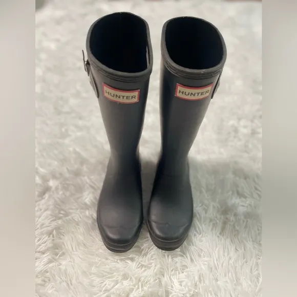 HUNTER Big Kids Original Rain Boots Youth 2 Rubber Black Matte Gender Neutral