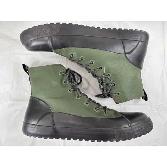 Hunter Boots Green Canvas Black Rubber Mens size 12