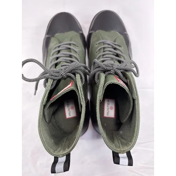Hunter Boots Green Canvas Black Rubber Mens size 12