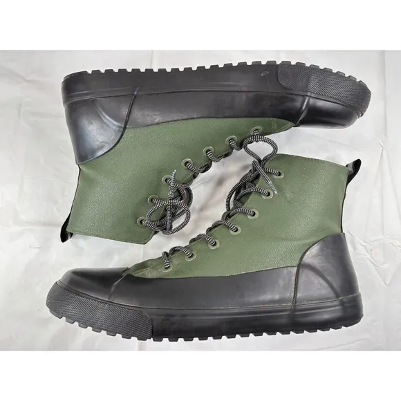 Hunter Boots Green Canvas Black Rubber Mens size 12
