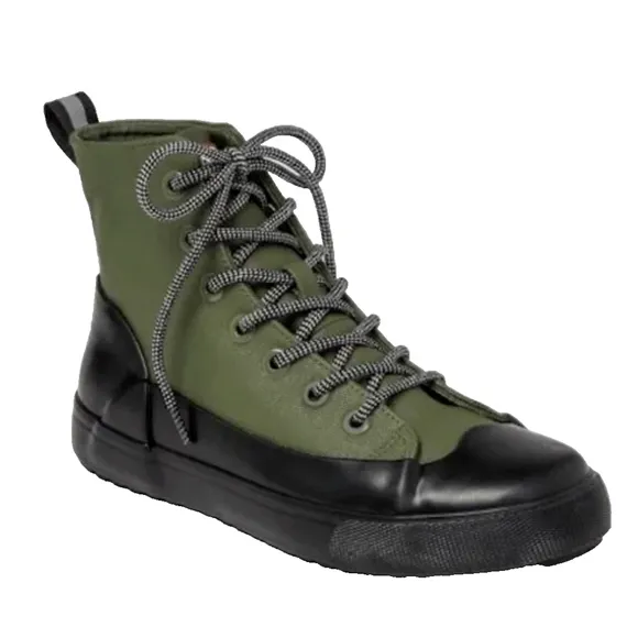 Hunter Boots Green Canvas Black Rubber Mens size 12