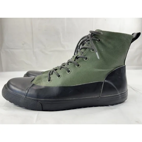 Hunter Boots Green Canvas Black Rubber Mens size 12