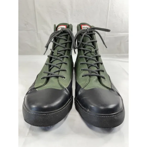 Hunter Boots Green Canvas Black Rubber Mens size 12