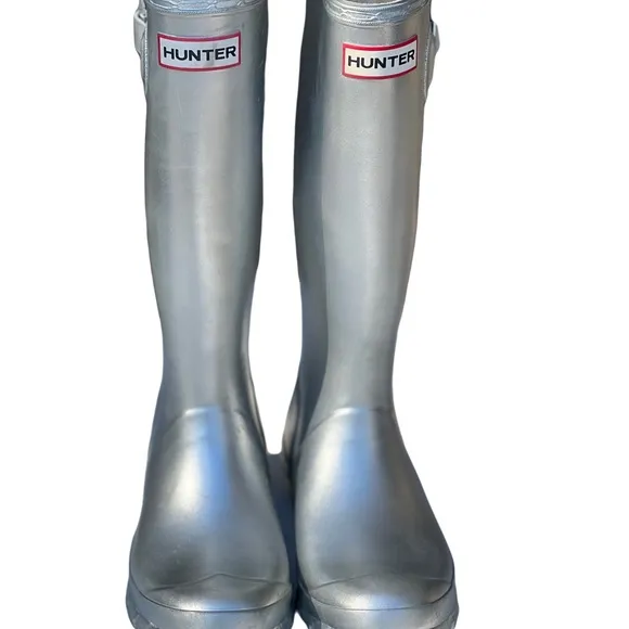 Hunter boots original metallic silver tall rain boots for women