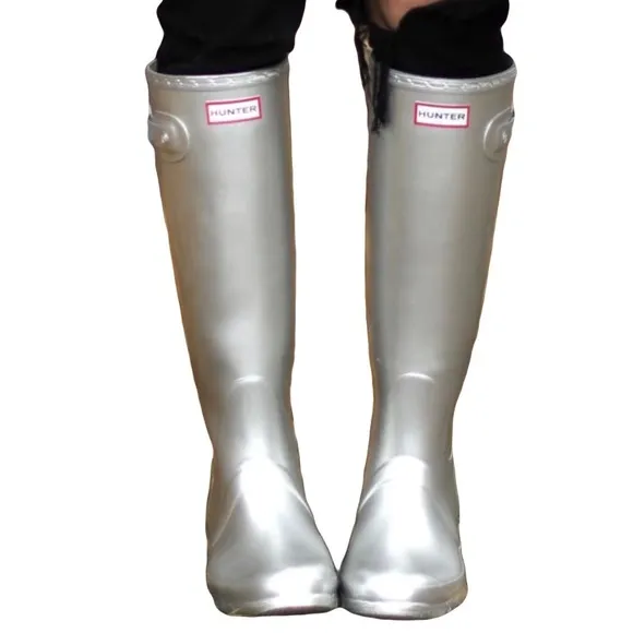 Hunter boots original metallic silver tall rain boots for women