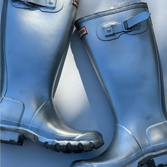 Hunter boots original metallic silver tall rain boots for women