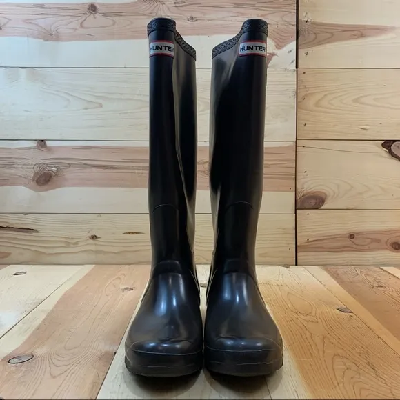 Hunter Festival Wellington tall brown rubber rain boots size 7