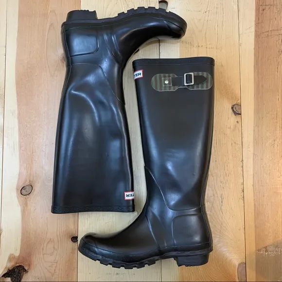 Hunter Festival Wellington tall brown rubber rain boots size 7