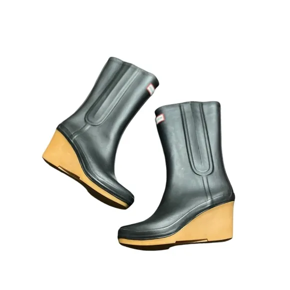 HUNTER Jessica Rubber Wedge Platform Boots