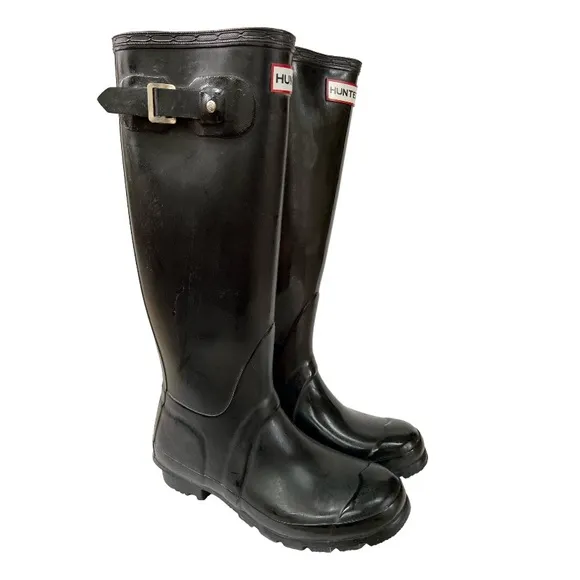 Hunter Original Gloss W23616 Rubber Boots Size Female 6 in Black