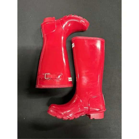 Hunter Original Kids Gloss Vital Burgundy Rubber Rain Boots 1B 2G