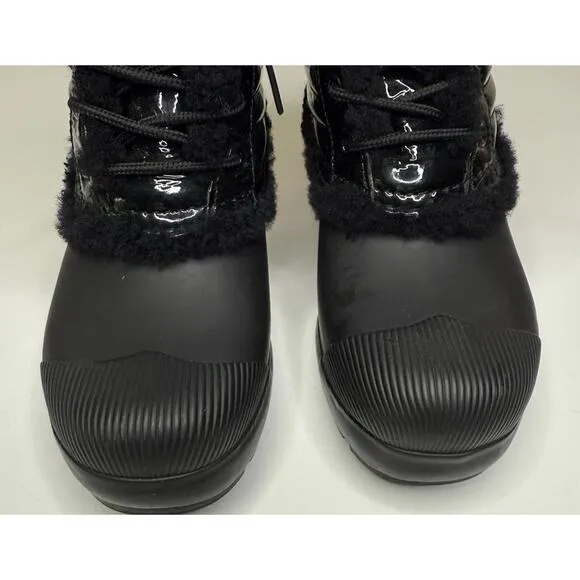 Hunter Original Shearling Boots Womens 8 Black Patent Leather Rubber Lace Up
