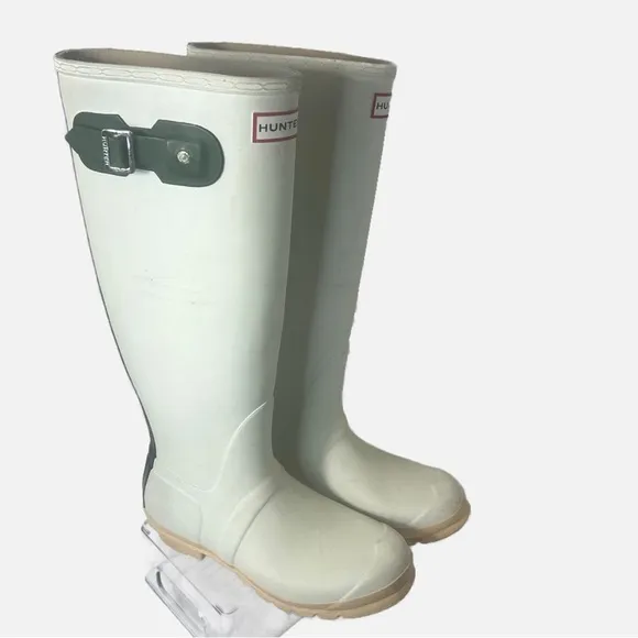 HUNTER Original Tall Knee High Rain Rubber Boots Cream 39 EU 7M/8F
