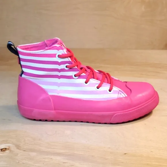 Hunter Pink Rubber/Canvas Kids Ankle Rainboots
