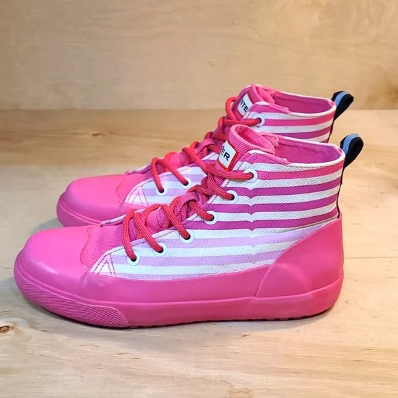 Hunter Pink Rubber/Canvas Kids Ankle Rainboots