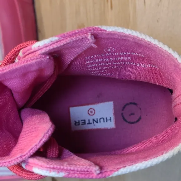 Hunter Pink Rubber/Canvas Kids Ankle Rainboots