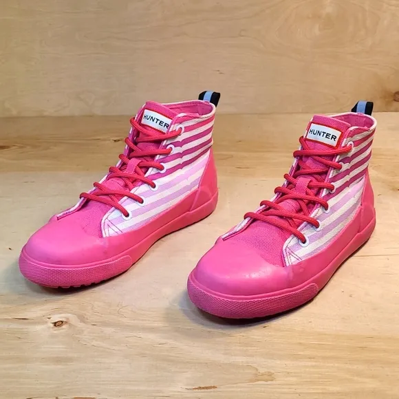 Hunter Pink Rubber/Canvas Kids Ankle Rainboots