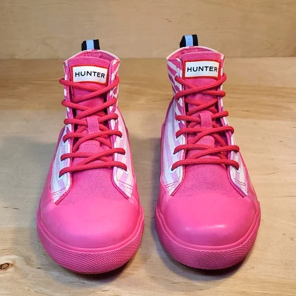 Hunter Pink Rubber/Canvas Kids Ankle Rainboots