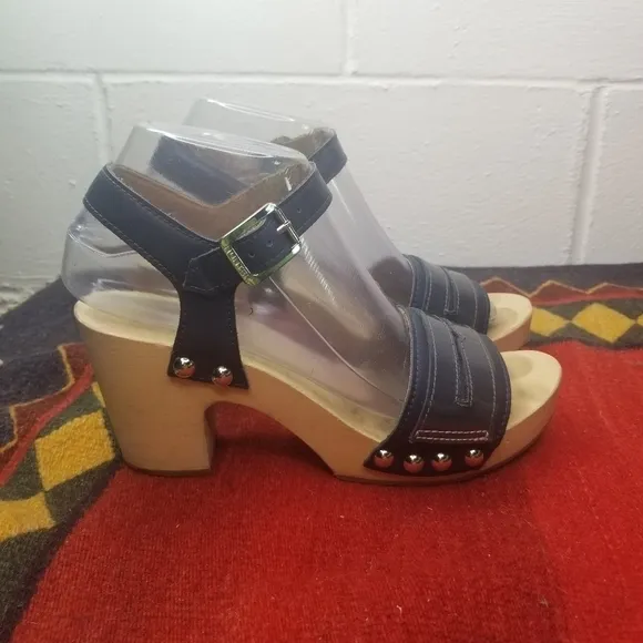 Hunter Refined Penny blue leather wood sandals