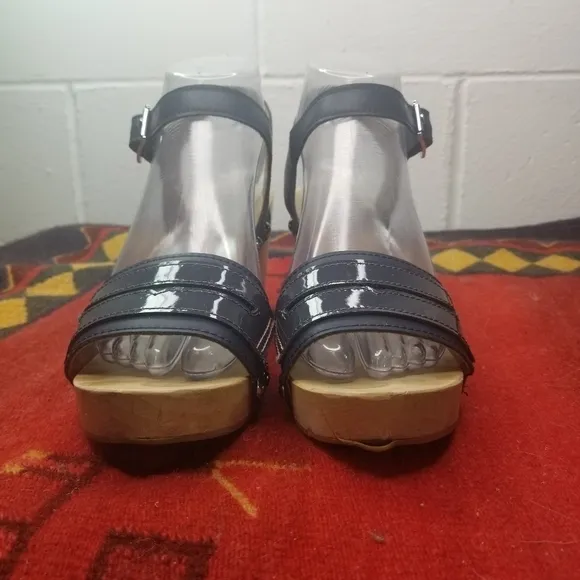 Hunter Refined Penny blue leather wood sandals