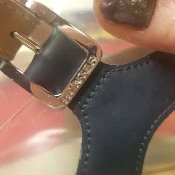 Hunter Refined Penny blue leather wood sandals