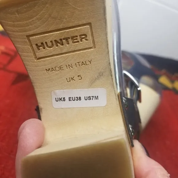 Hunter Refined Penny blue leather wood sandals