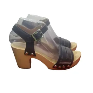 Hunter Refined Penny blue leather wood sandals