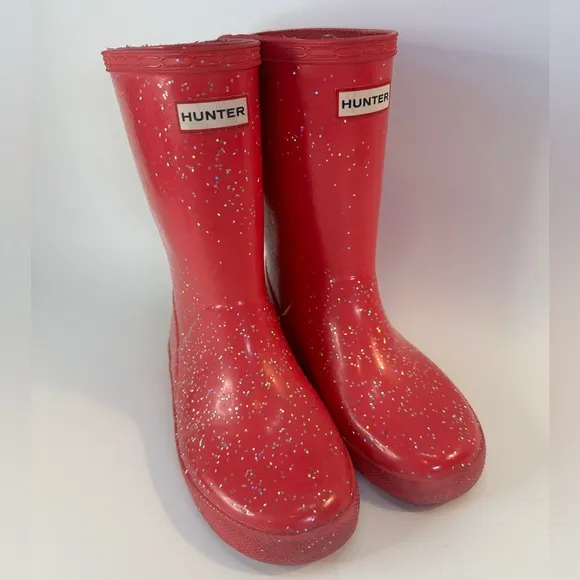 Hunter‎ Sparkle Dark Pink Rubber Rain Boots UK 12 US 13 Sparkly Girls Little Kid