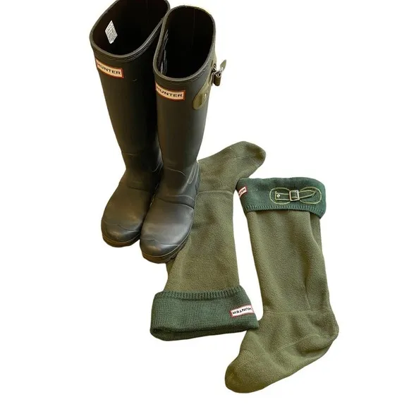 Hunter Women's Black Original Contrast Knee High Rain Boots Size US 5