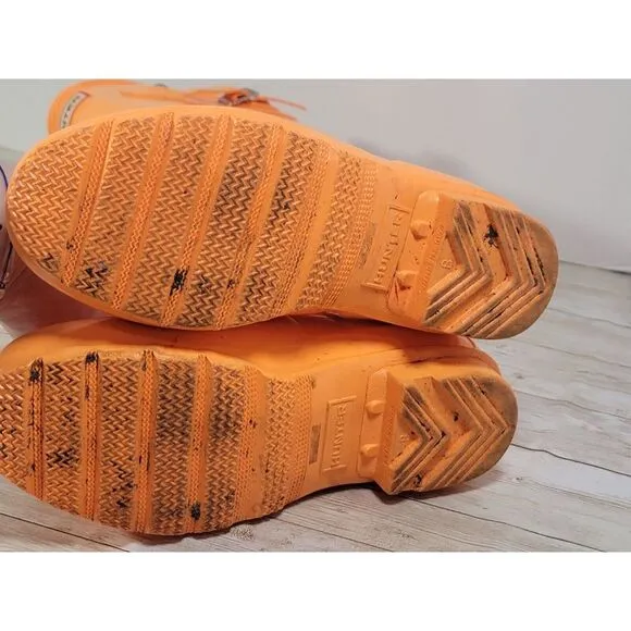 Hunter Youth Kids 4/5 Original Gloss Bright Orange Rubber Wellies Rain‎ Boots