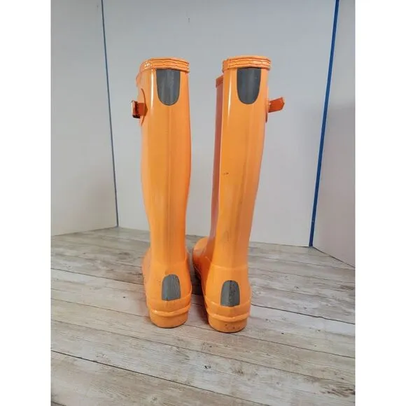 Hunter Youth Kids 4/5 Original Gloss Bright Orange Rubber Wellies Rain‎ Boots