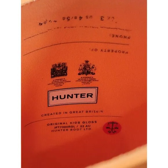 Hunter Youth Kids 4/5 Original Gloss Bright Orange Rubber Wellies Rain‎ Boots