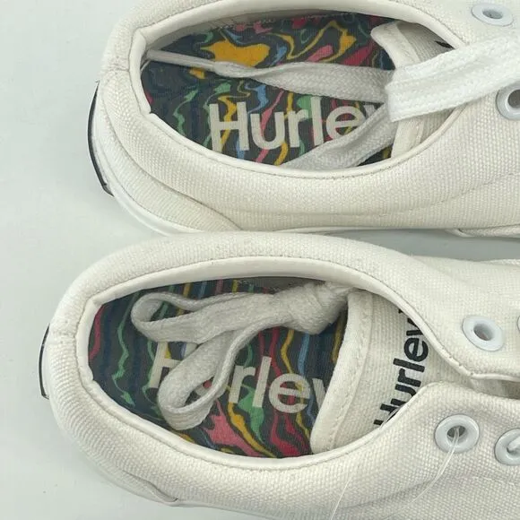Hurley Marley White Canvas Low Top Sneakers Size 1 Unisex Kids Lace Up Shoes