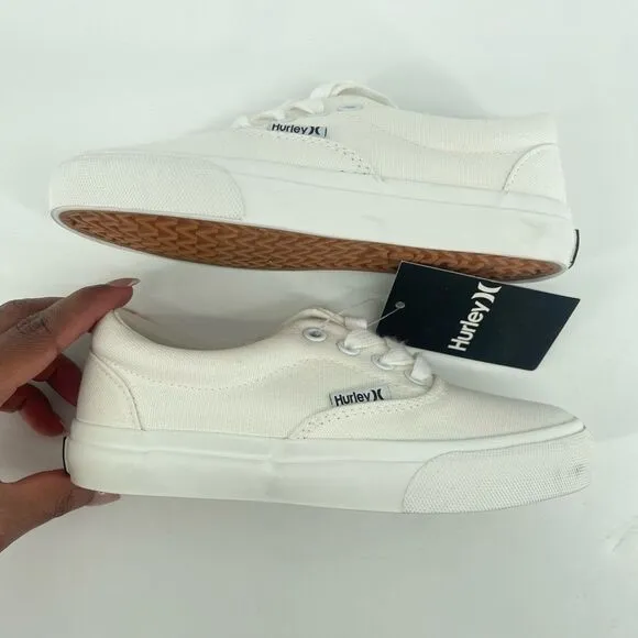 Hurley Marley White Canvas Low Top Sneakers Size 1 Unisex Kids Lace Up Shoes