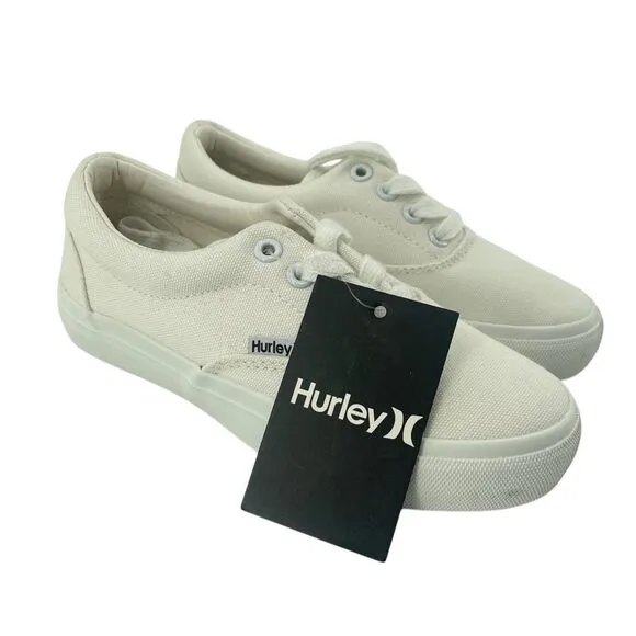 Hurley Marley White Canvas Low Top Sneakers Size 1 Unisex Kids Lace Up Shoes