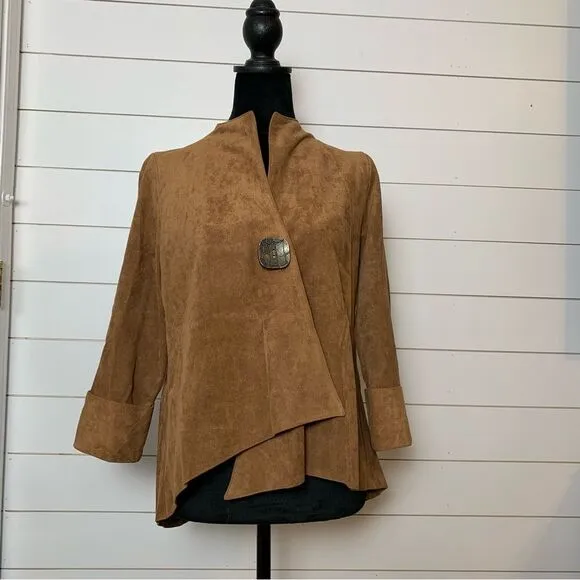 IC by Connie K Faux Suede Vegan Leather asymmetrical Jacket Artsy Boxy Small