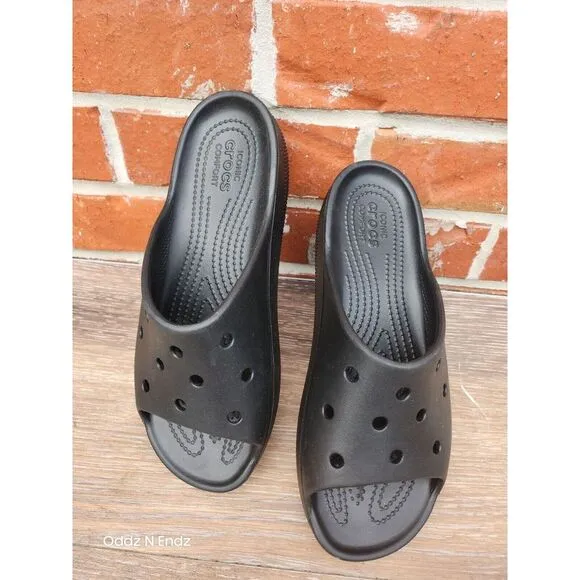 Iconic Crocs Comfort Black Unisex Slide Sandals Rubber Slip-Resistant Size‎ 9
