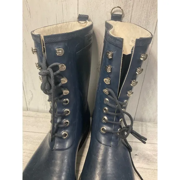 ILSE JOCOBSEN HORNBECK Lace up Rubber Boots Navy Blue SZ 44