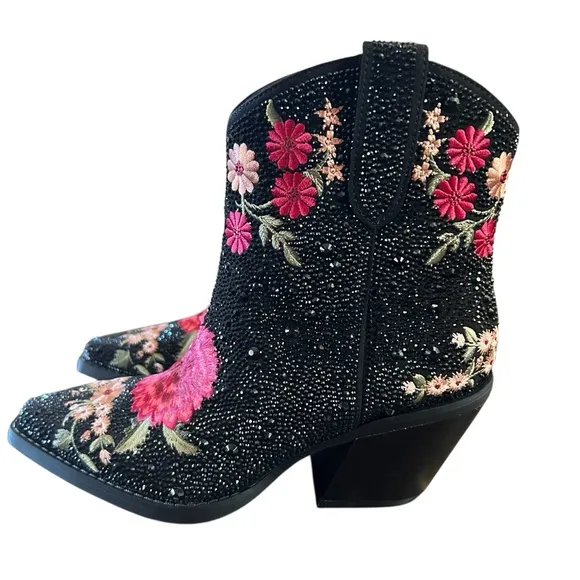 I.N.C. International Concepts Women's Jersey Cowboy Booties Black Flower 5.5
