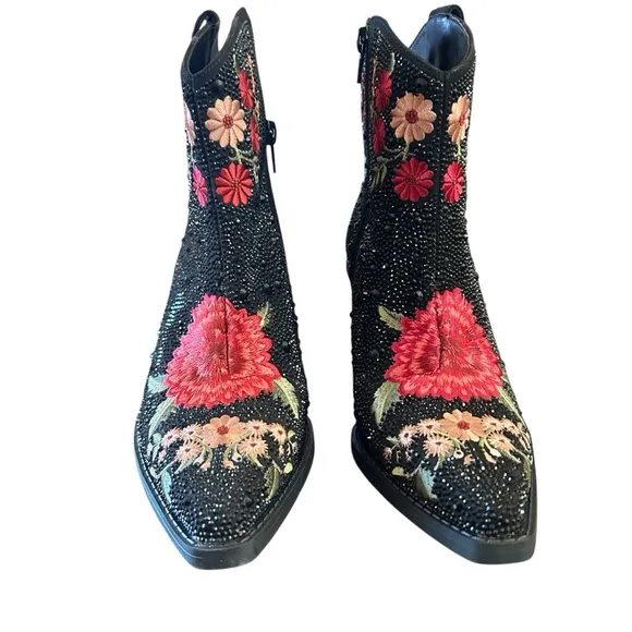 I.N.C. International Concepts Women's Jersey Cowboy Booties Black Flower 5.5