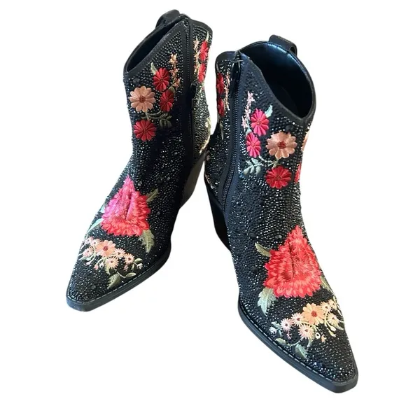 I.N.C. International Concepts Women's Jersey Cowboy Booties Black Flower 5.5