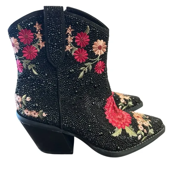 I.N.C. International Concepts Women's Jersey Cowboy Booties Black Flower 5.5
