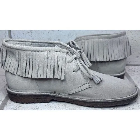 J Crew Fringed Macalister Suede Boot Tassel Laces Grey Tan Size 9 NWOB