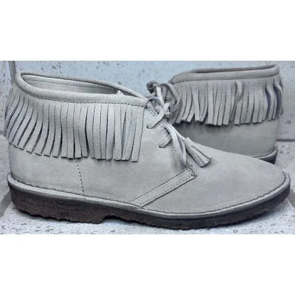 J Crew Fringed Macalister Suede Boot Tassel Laces Grey Tan Size 9 NWOB
