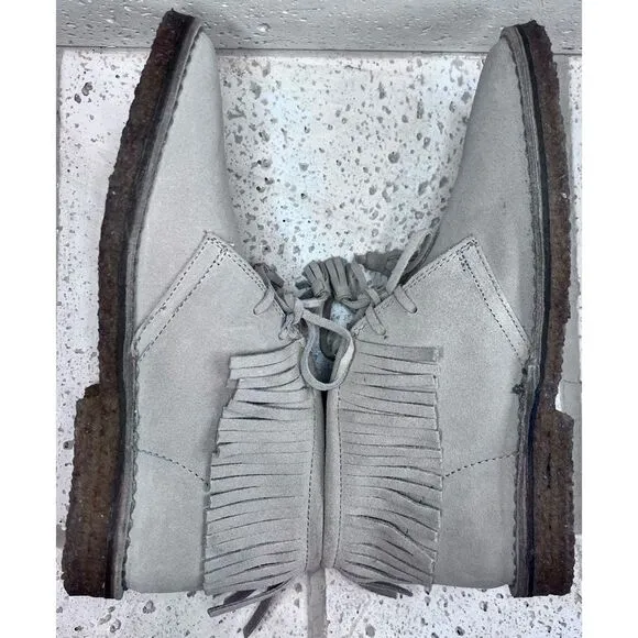 J Crew Fringed Macalister Suede Boot Tassel Laces Grey Tan Size 9 NWOB