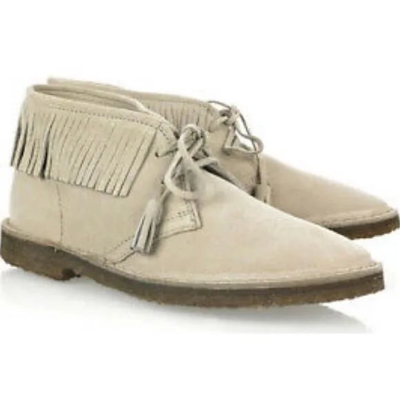 J Crew Fringed Macalister Suede Boot Tassel Laces Grey Tan Size 9 NWOB